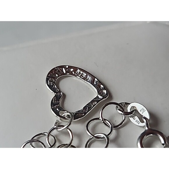 Italian 925 Sterling Hammered Silver Open Heart Charm Chain Bracelet Vintage - Picture 7 of 10